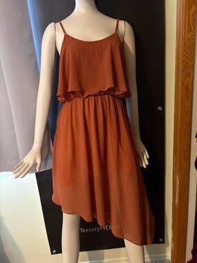 Pink Martini Rust Polka-Dot Asymmetrical Spaghetti-Strap Dress